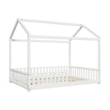 Oikiture Kids Wooden Bed Frame House Beds Platform Double White Timber Pine
