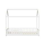 Oikiture Kids Wooden Bed Frame House Beds Platform Double White Timber Pine