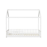 Oikiture Kids Wooden Bed Frame House Beds Platform Double White Timber Pine - Low Angle