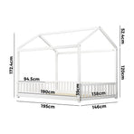 Oikiture Kids Wooden Bed Frame House Beds Platform Double White Timber Pine
