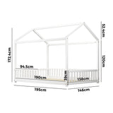 Oikiture Kids Wooden Bed Frame House Beds Platform Double White Timber Pine - Top-Down View