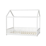 Oikiture Kids Wooden Bed Frame House Beds Platform Double White Timber Pine