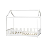 Oikiture Kids Wooden Bed Frame House Beds Platform Double White Timber Pine - Extra Image