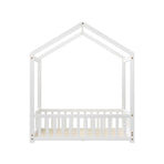 Oikiture Kids Wooden Bed Frame House Beds Platform Double White Timber Pine
