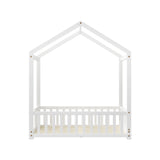 Oikiture Kids Wooden Bed Frame House Beds Platform Double White Timber Pine - Front View