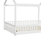 Oikiture Kids Wooden Bed Frame House Beds Platform Double White Timber Pine - Rear View