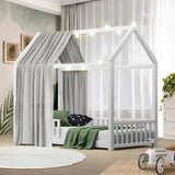Oikiture Bed Frame Kids Wooden Single House Style - Side View
