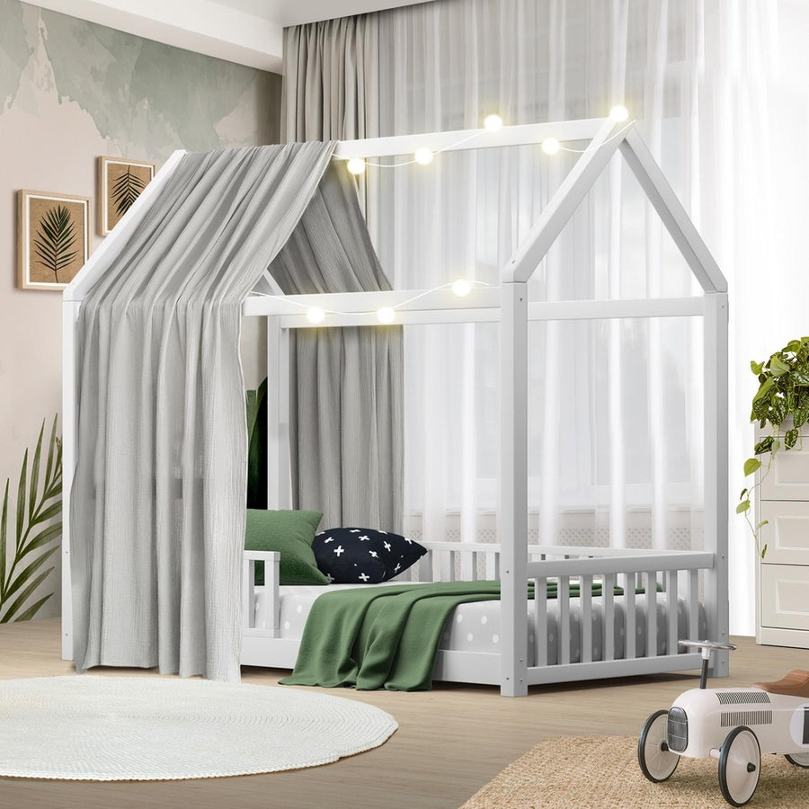Oikiture Bed Frame Kids Wooden Single House Style, image 3