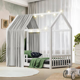 Oikiture Kids Bed Frame With Single Mattress House Frame White