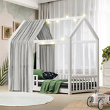 Oikiture Kids Bed Frame With Single Mattress House Frame White - Top-Down View