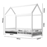 Oikiture Kids Bed Frame With Single Mattress House Frame White - Close-Up Angle