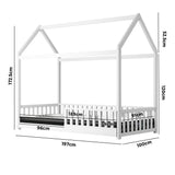 Oikiture Kids Bed Frame With Single Mattress House Frame White - Front View