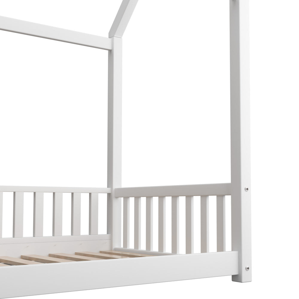 Oikiture Kids Bed Frame With Single Mattress House Frame White
