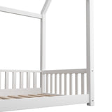 Oikiture Kids Bed Frame With Single Mattress House Frame White - Side View
