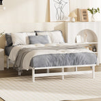 Oikiture Double Wooden Bed Frame Solid Pine Timber White, image 5