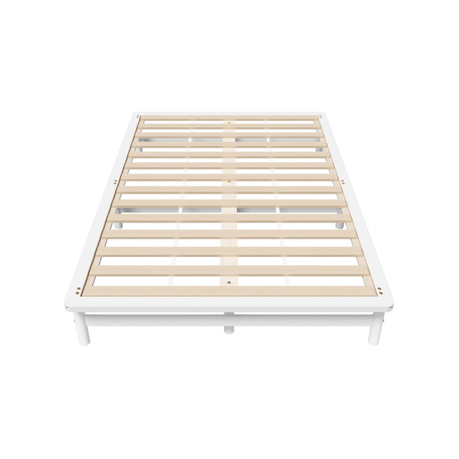 Oikiture Double Wooden Bed Frame Solid Pine Timber White, image 7