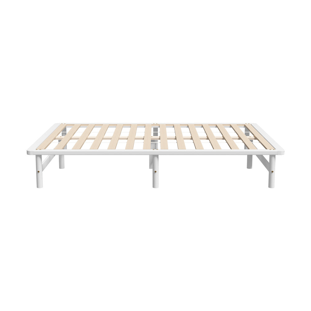 Oikiture Double Wooden Bed Frame Solid Pine Timber White