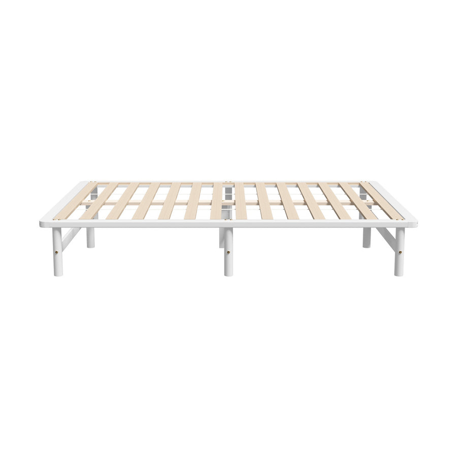 Oikiture Double Wooden Bed Frame Solid Pine Timber White, image 2