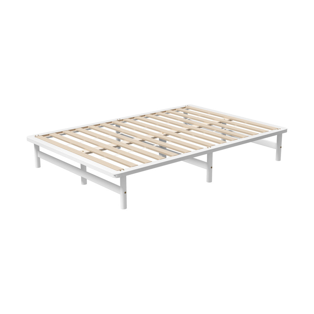 Oikiture Double Wooden Bed Frame Solid Pine Timber White