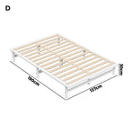 Oikiture Double Wooden Bed Frame Solid Pine Timber White, image 3