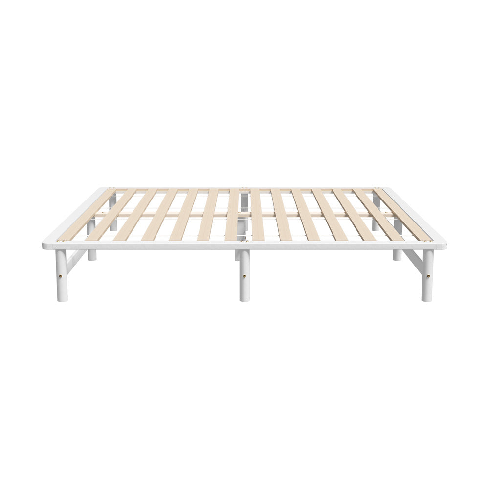 Oikiture Wooden Bed Frame King Size Solid Pine Wood White