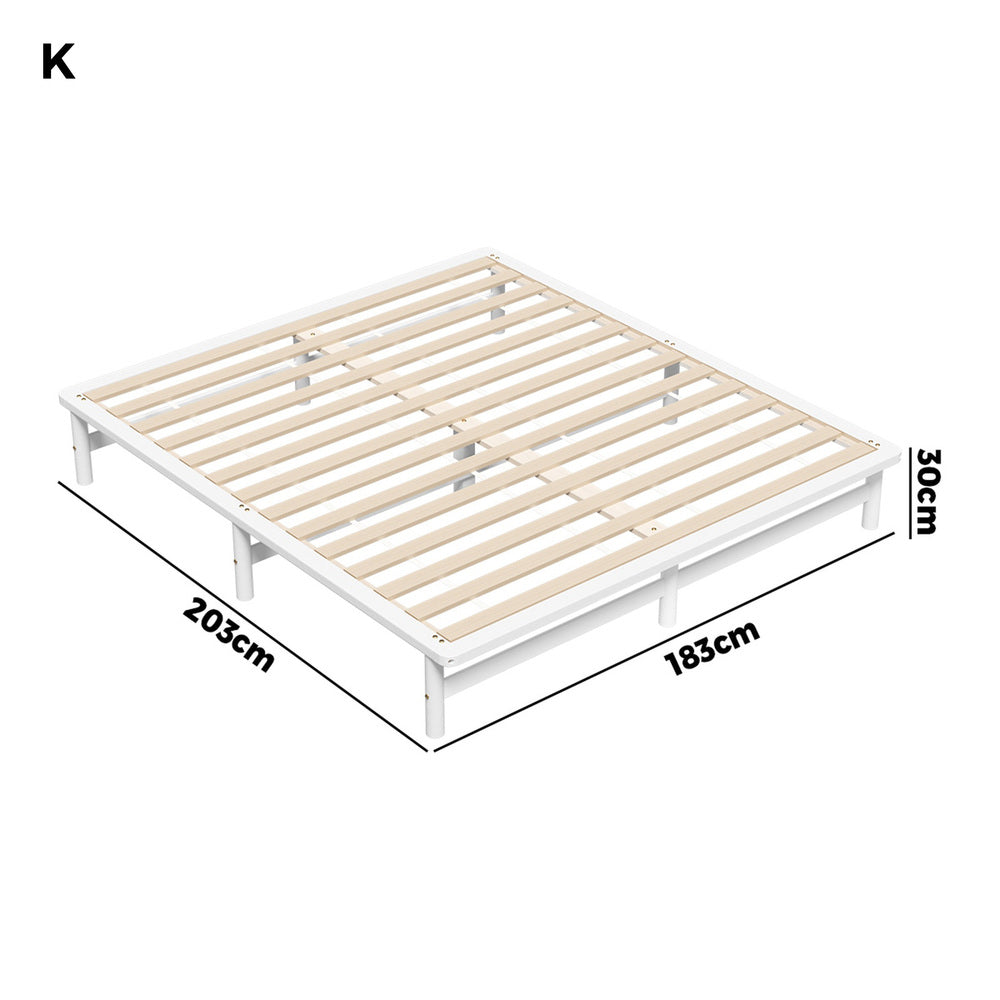 Oikiture Wooden Bed Frame King Size Solid Pine Wood White