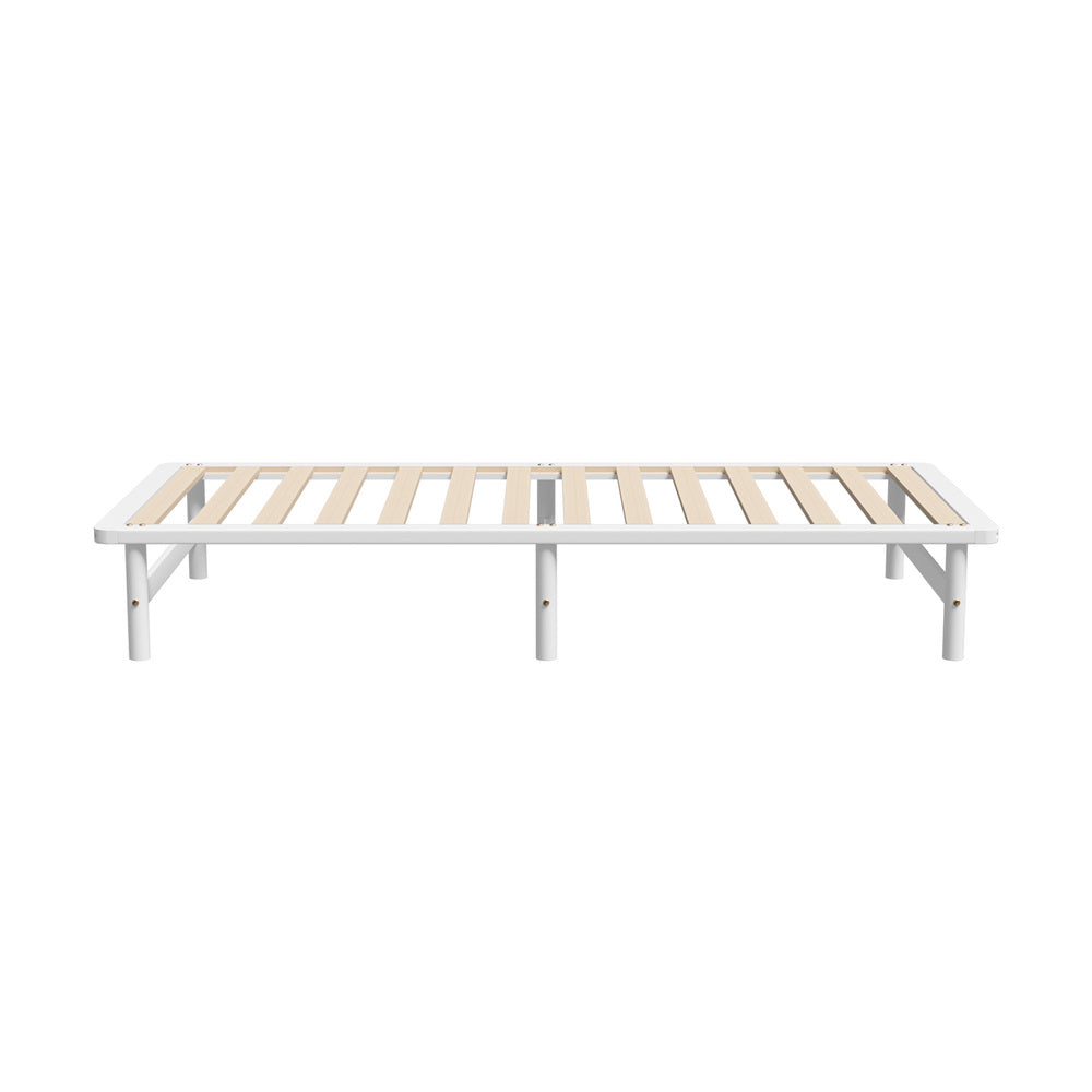 Oikiture Wooden Bed Frame Pine Timber King Single Size White