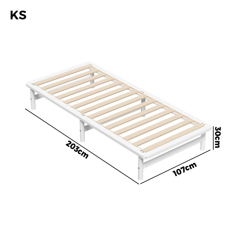 Oikiture Wooden Bed Frame Pine Timber King Single Size White