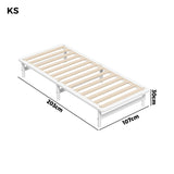 Oikiture Wooden Bed Frame Pine Timber King Single Size White - Close-Up Angle