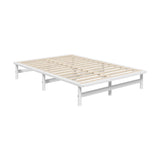 Oikiture Wooden Bed Frame Queen Size Solid Pine Timber White