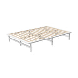 Oikiture Wooden Bed Frame Queen Size Solid Pine Timber White - Side View