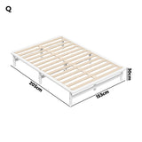 Oikiture Wooden Bed Frame Queen Size Solid Pine Timber White - Rear View