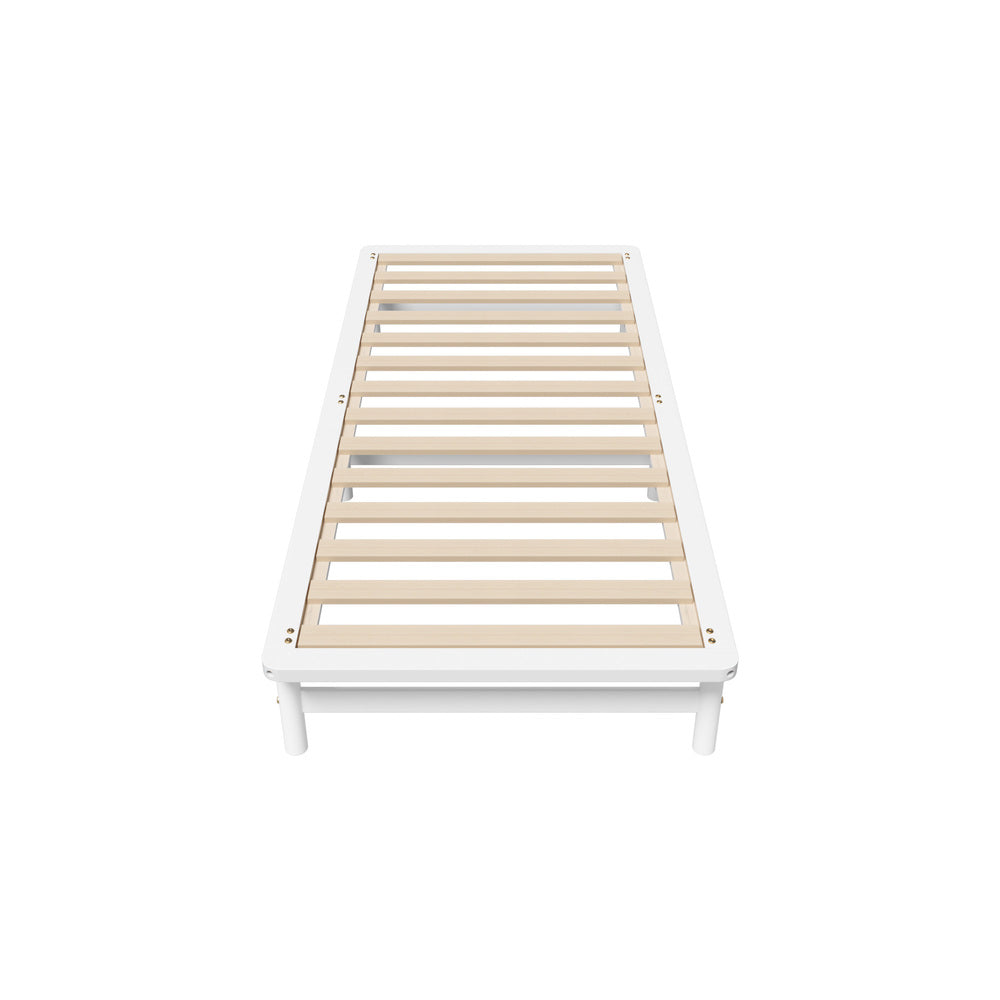 Oikiture Wooden Bed Frame Single Size Solid Pine Timber White