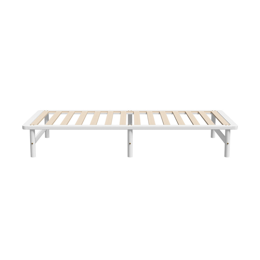 Oikiture Wooden Bed Frame Single Size Solid Pine Timber White, image 7