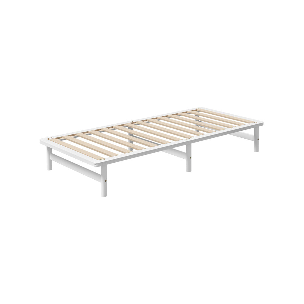 Oikiture Wooden Bed Frame Single Size Solid Pine Timber White
