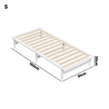 Oikiture Wooden Bed Frame Single Size Solid Pine Timber White