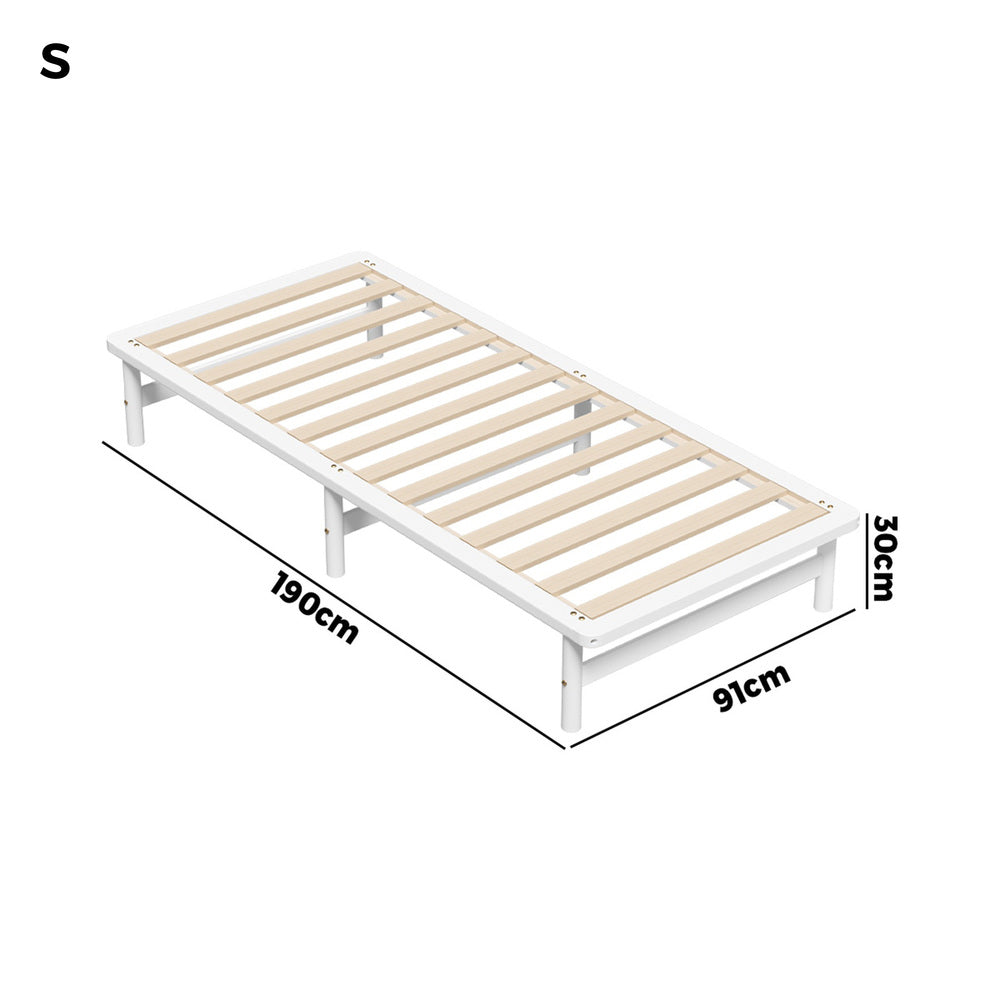 Oikiture Wooden Bed Frame Single Size Solid Pine Timber White
