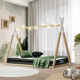 Oikiture Kids Bed Frame With Single Mattress Set Teepee House Style - Front View