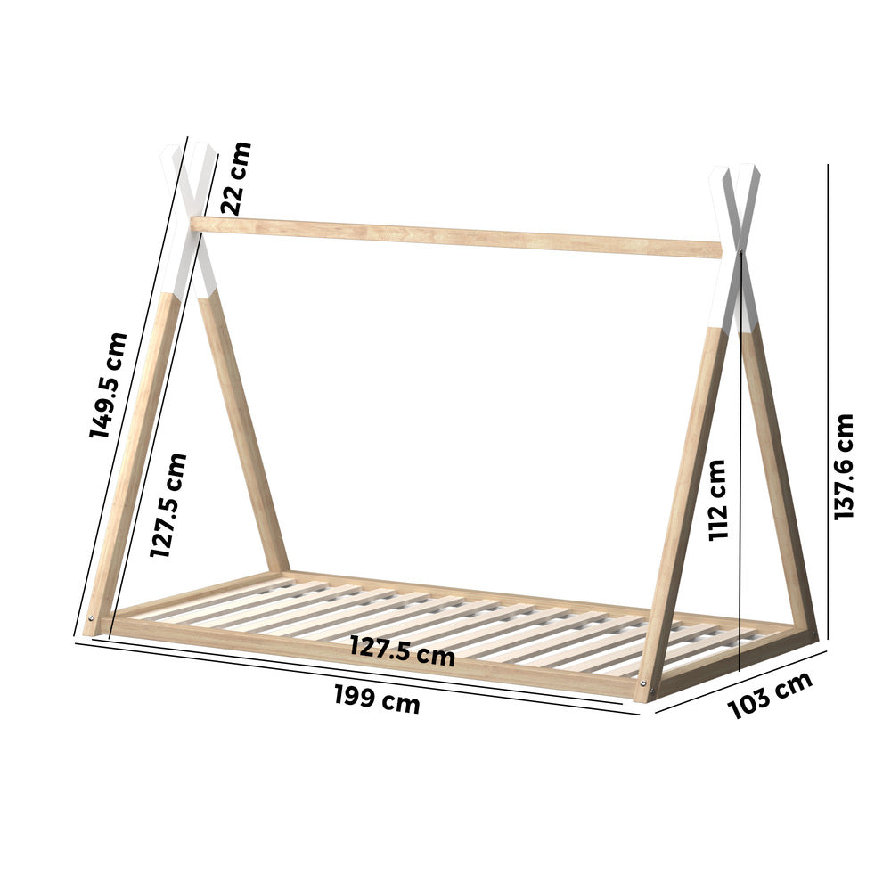 Oikiture Kids Bed Frame With Single Mattress Set Teepee House Style