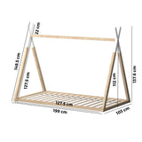 Oikiture Kids Bed Frame With Single Mattress Set Teepee House Style - Side View