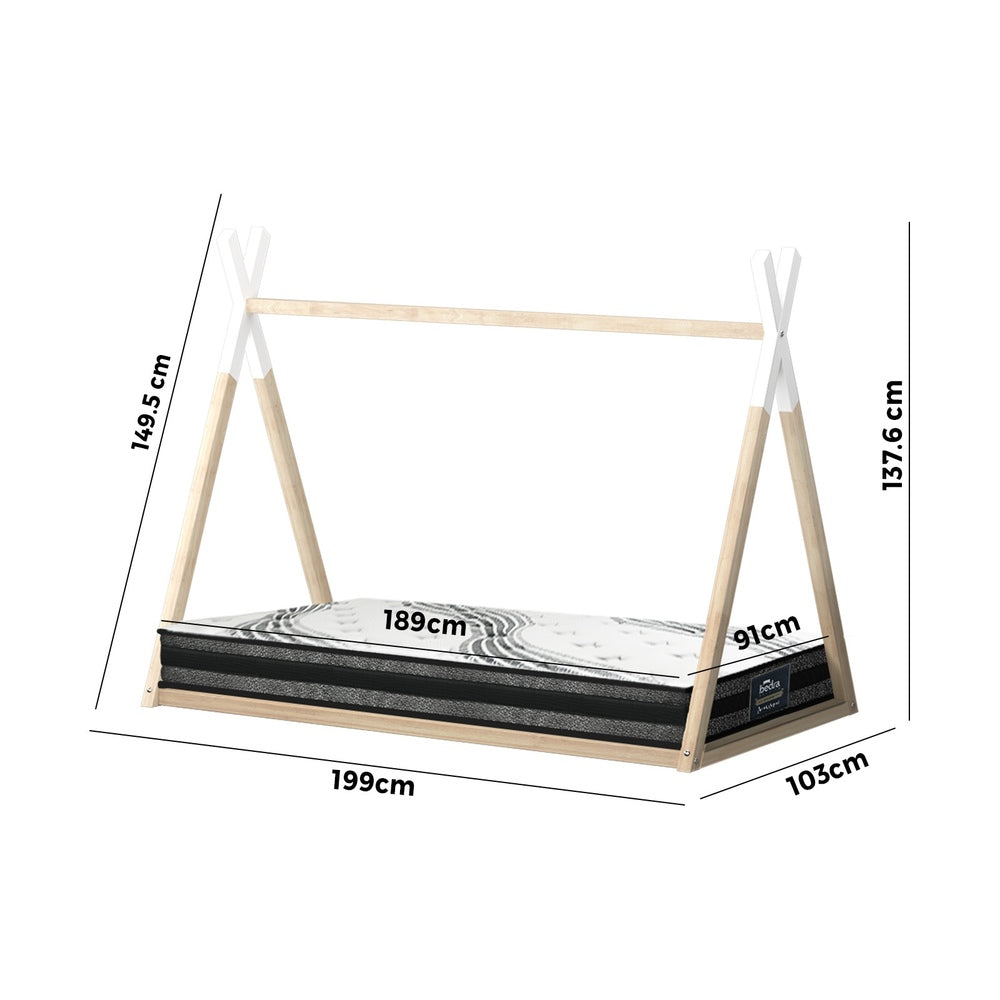Oikiture Kids Bed Frame With Single Mattress Set Teepee House Style