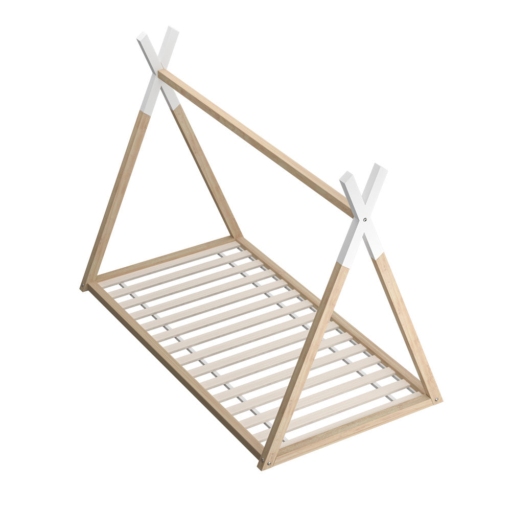 Oikiture Kids Bed Frame With Single Mattress Set Teepee House Style