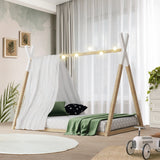 Oikiture Wooden Bed Frame Single Teepee House Style