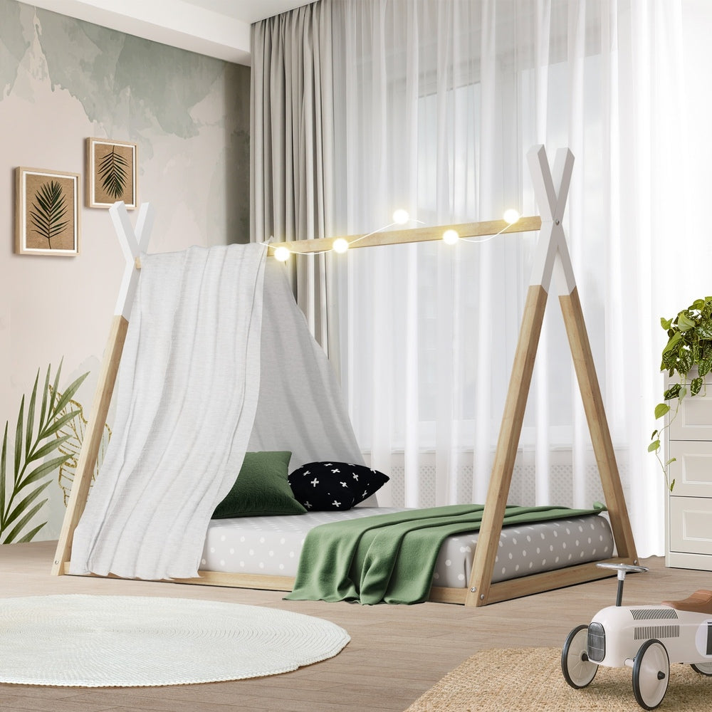 Oikiture Wooden Bed Frame Single Teepee House Style