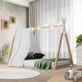 Oikiture Wooden Bed Frame Single Teepee House Style - Front View