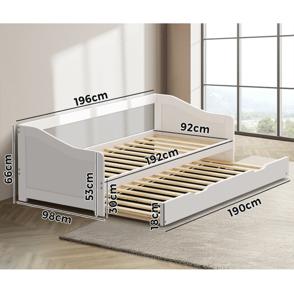 Oikiture Trundle Bed Frame Daybed Single Size Wooden