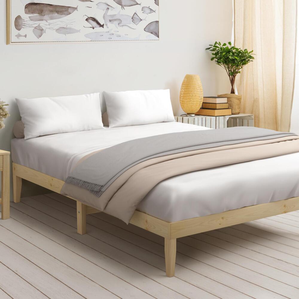 Oikiture Bed Frame Queen Size Pine Wood Bed Base