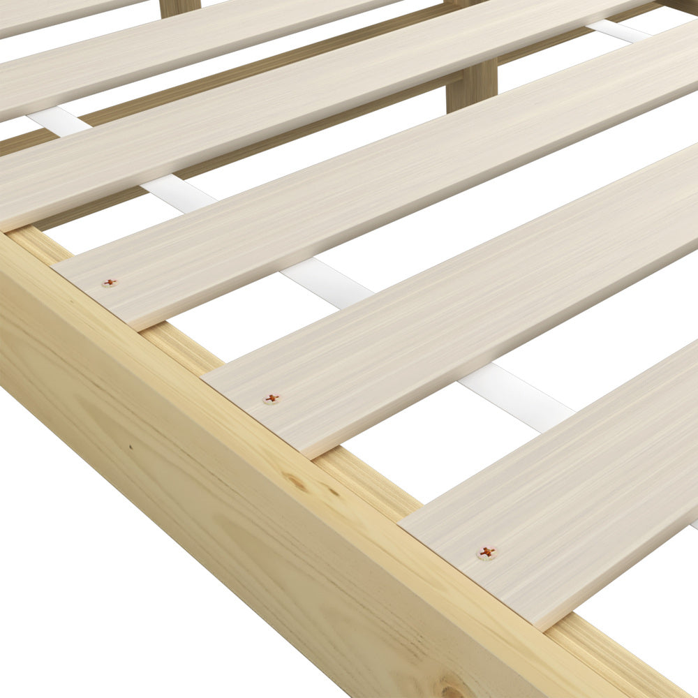 Oikiture Bed Frame Queen Size Pine Wood Bed Base