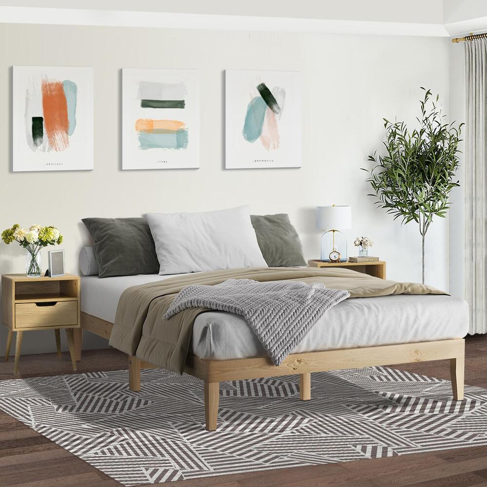 Oikiture Bed Frame Queen Size Pine Wood Bed Base