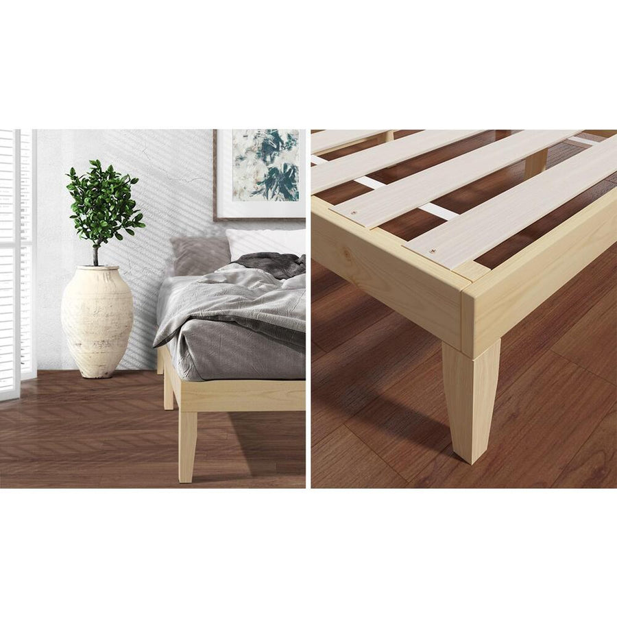 Oikiture Bed Frame Queen Size Pine Wood Bed Base